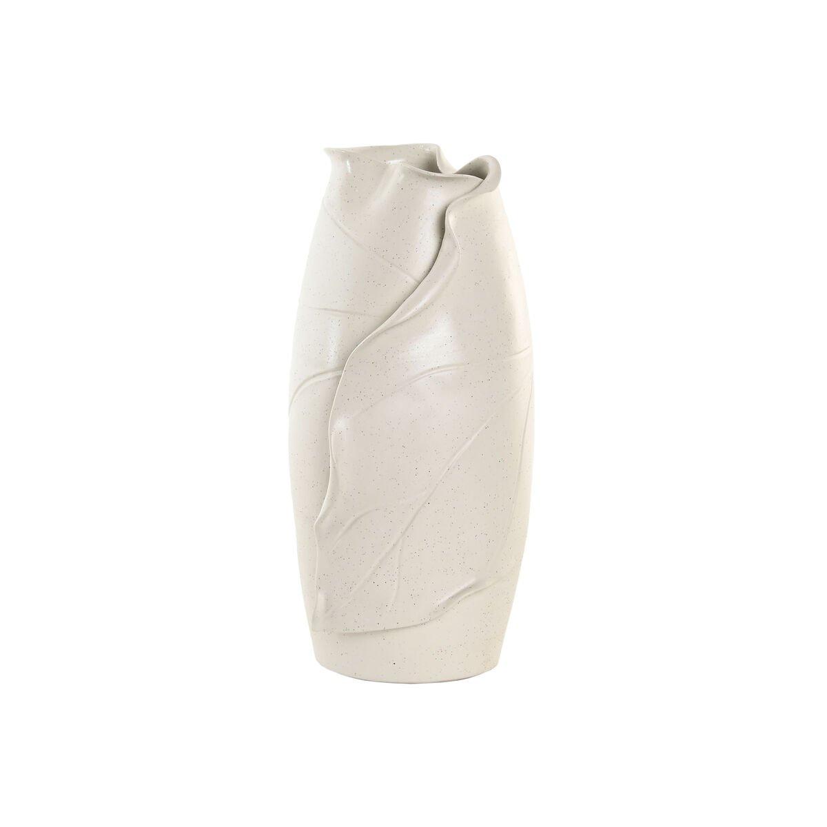 Jarrón Home ESPRIT Blanco Cerámica Estilo artesanal Moderno Hoja de planta 21 x 21 x 40 cm