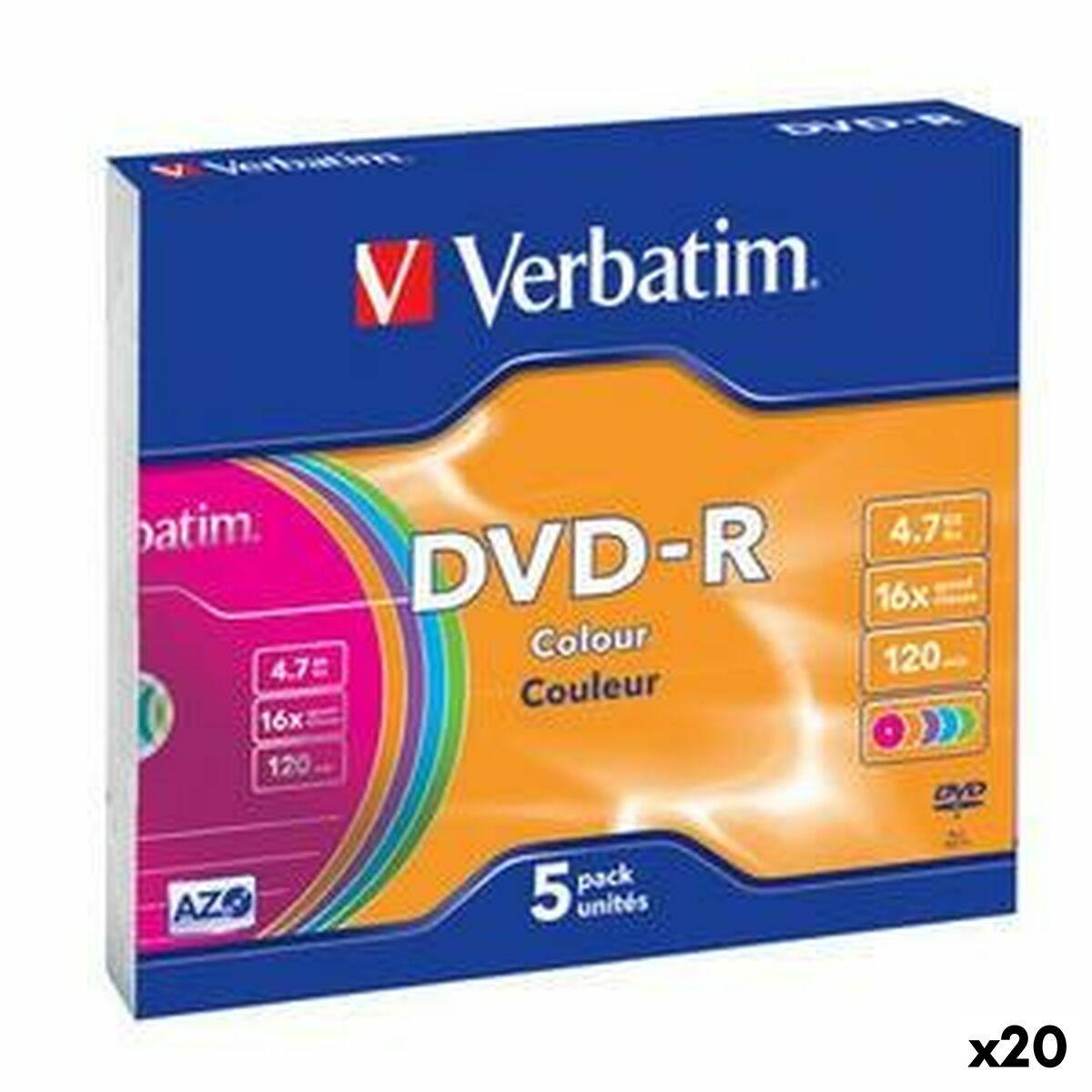 DVD-R Verbatim Colour 4,7 GB 16x 5 Piezas (20 Unidades)