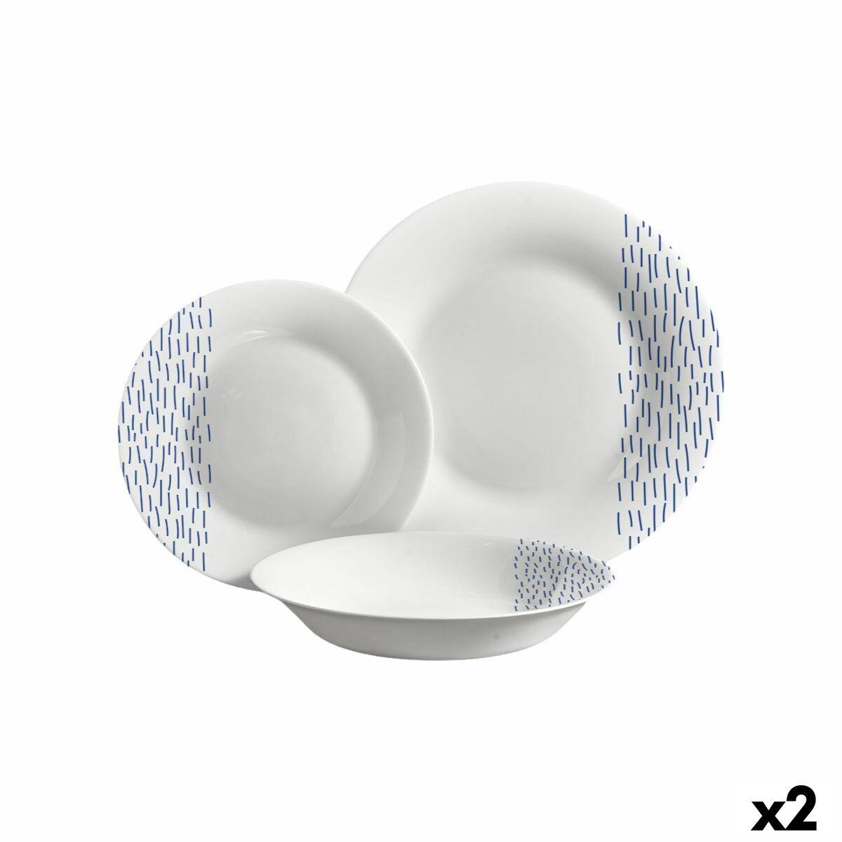 Vajilla Vivalto Azul Blanco Vidrio opalino Lluvia 18 Piezas (2 Unidades)
