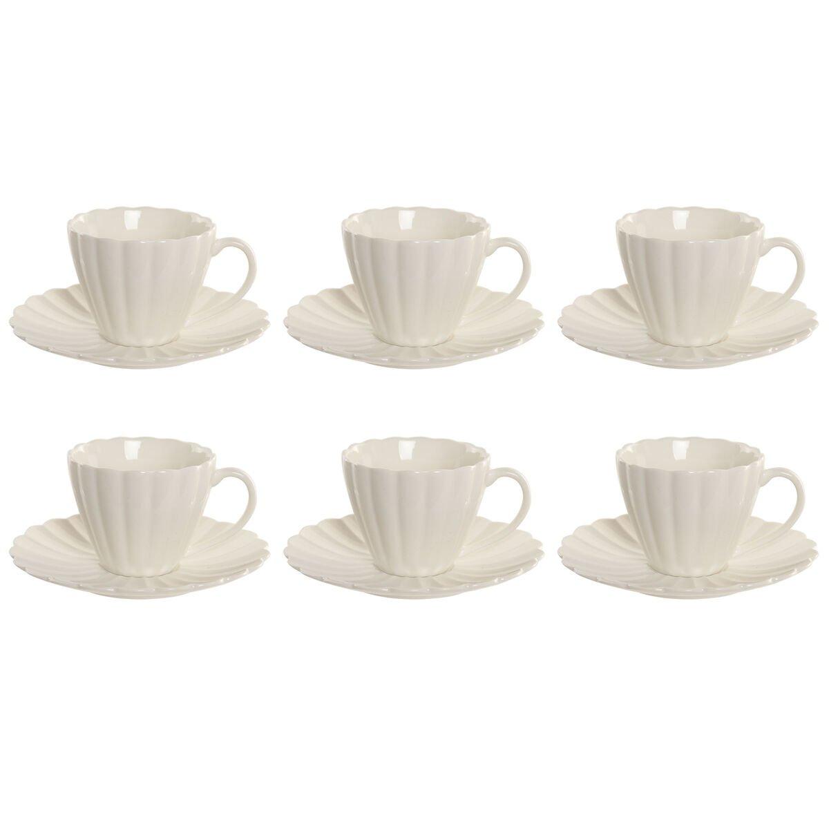 Juego de 6 Tazas con Plato Home ESPRIT Blanco Porcelana 150 ml