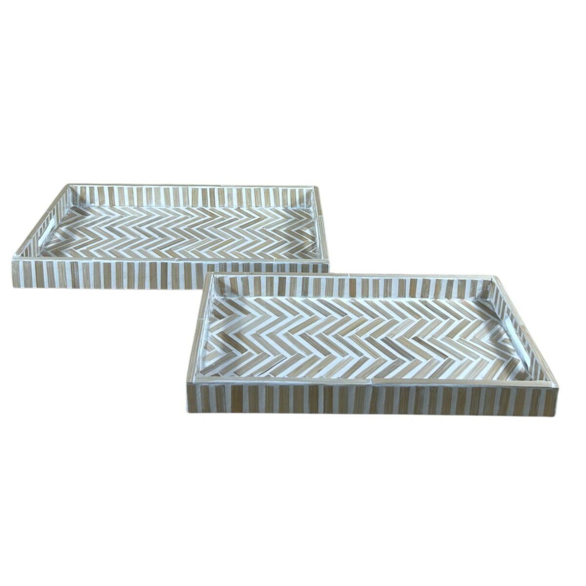 Bandeja de Aperitivos Home ESPRIT Blanco Marrón Tropical 46 x 27 x 4,5 cm (2 Unidades)