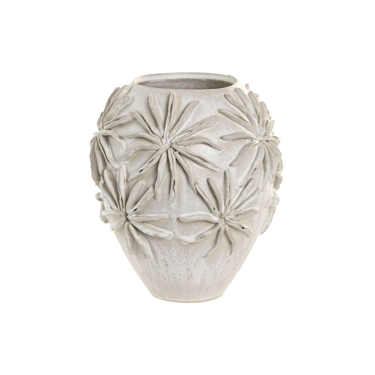 Jarrón Home ESPRIT Blanco Cerámica Estilo artesanal Hoja de planta 22 x 22 x 25 cm