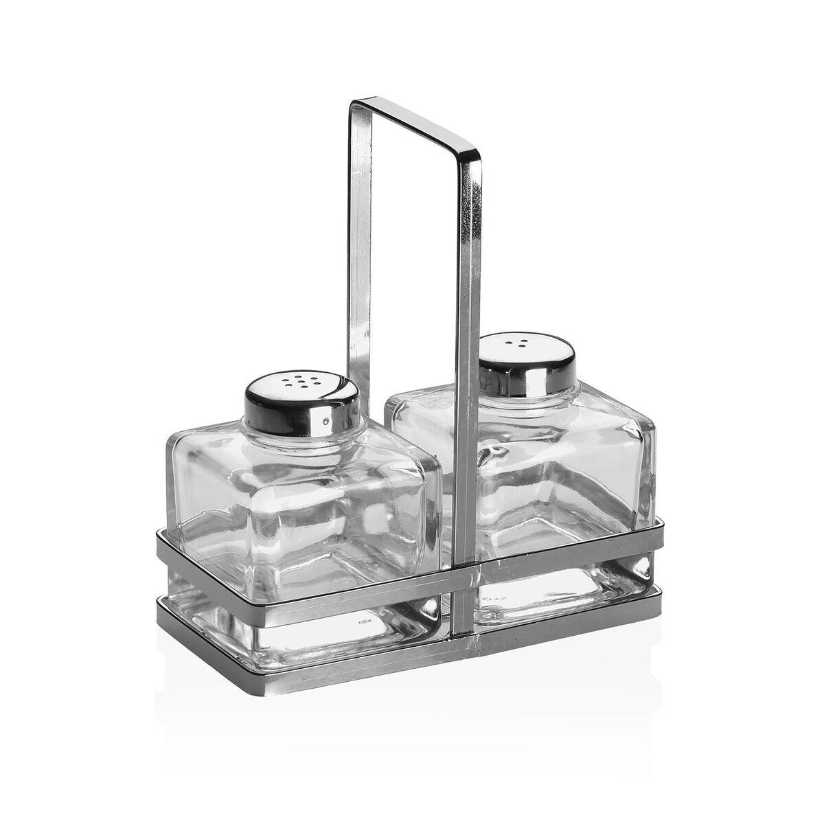 Salero y Pimentero Versa Plateado Metal Cristal
