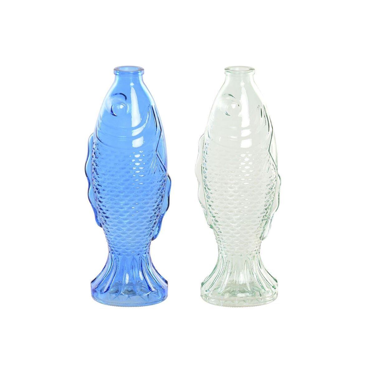 Jarrón Home ESPRIT Azul Turquesa Cristal Mediterráneo 10 X 7 X 26,3 CM (2 Unidades)