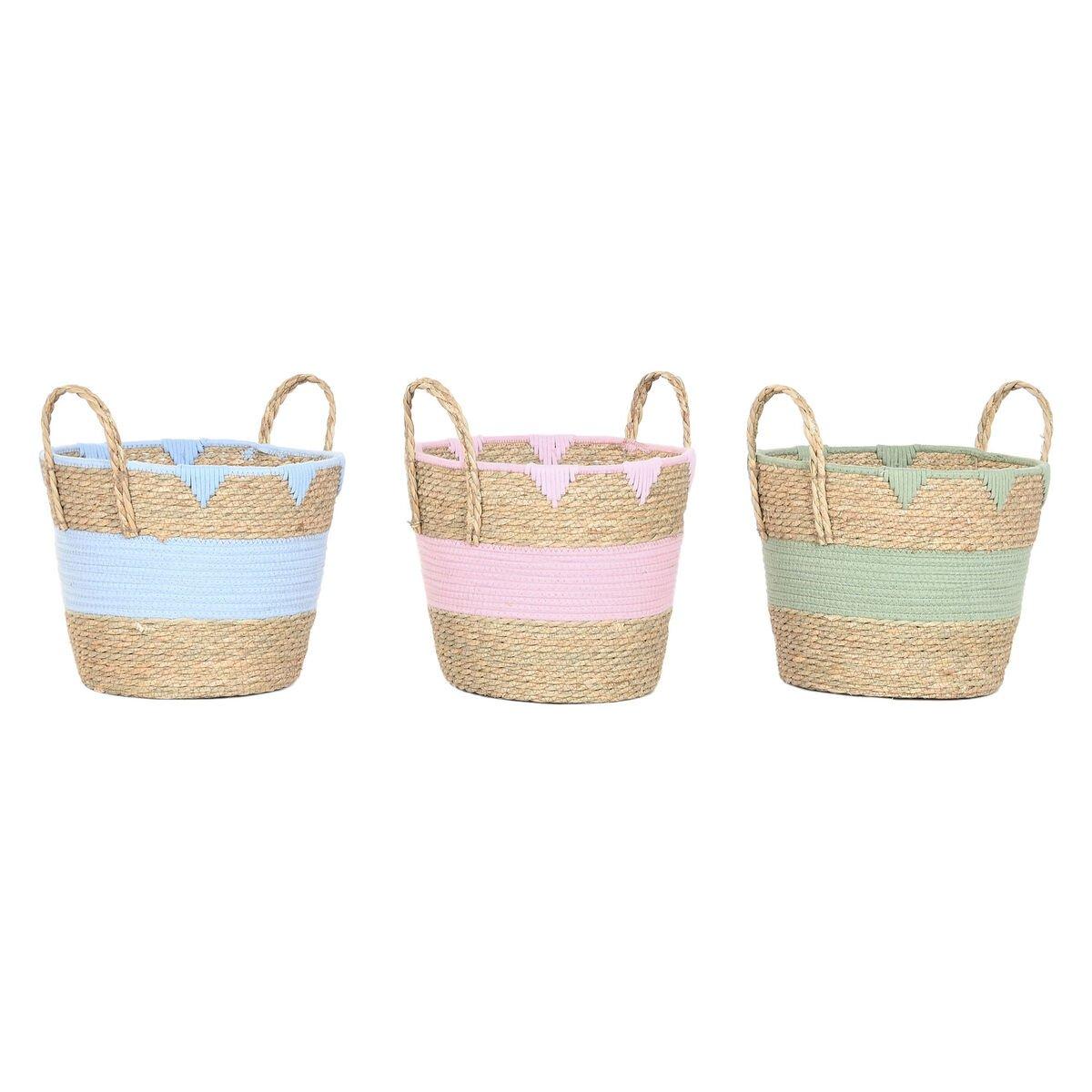 Cesta Decorativa Home ESPRIT Azul Verde Rosa Natural Infantil 36 x 36 x 37 cm (3 Unidades)