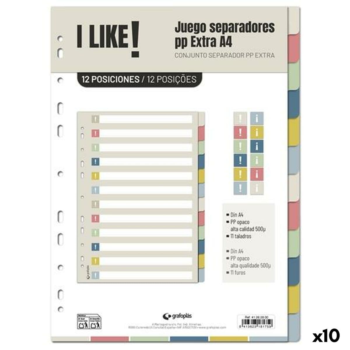 Separadores Grafoplas I LIKE Multicolor Polipropileno (10 Unidades)