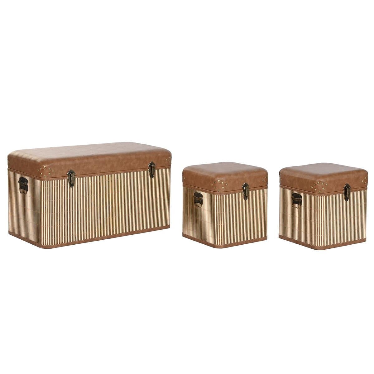 Juego de Baúles Home ESPRIT Marrón Natural Poliuretano Bambú Oriental 80 x 40 x 44 cm 80 x 40 x 45 cm (3 Unidades)