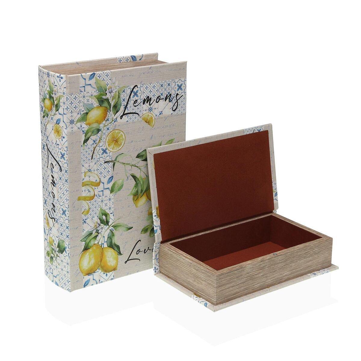 Caja Decorativa Versa Lienzo Madera MDF Limón