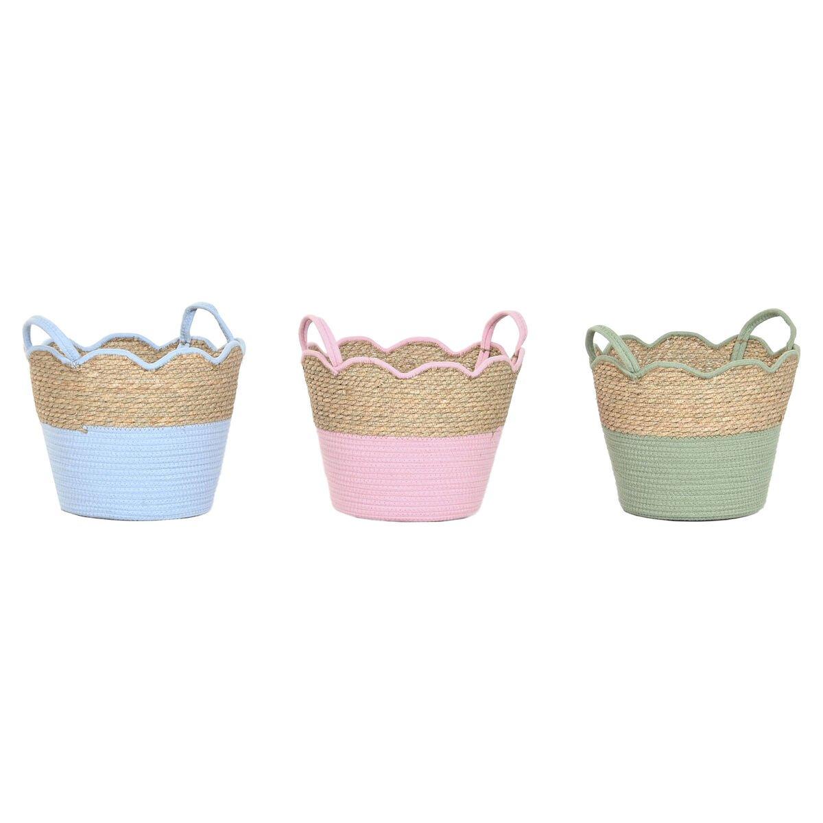 Cesta Decorativa Home ESPRIT Azul Verde Rosa Natural Infantil 35 x 35 x 28 cm (3 Unidades)