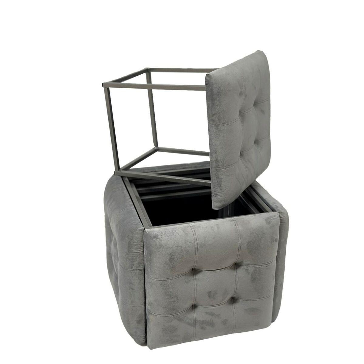 Juego de taburetes GO GIFT Transformer Gris Terciopelo Acero 50 x 50 x 50 cm Puff 5 en 1 5 Unidades