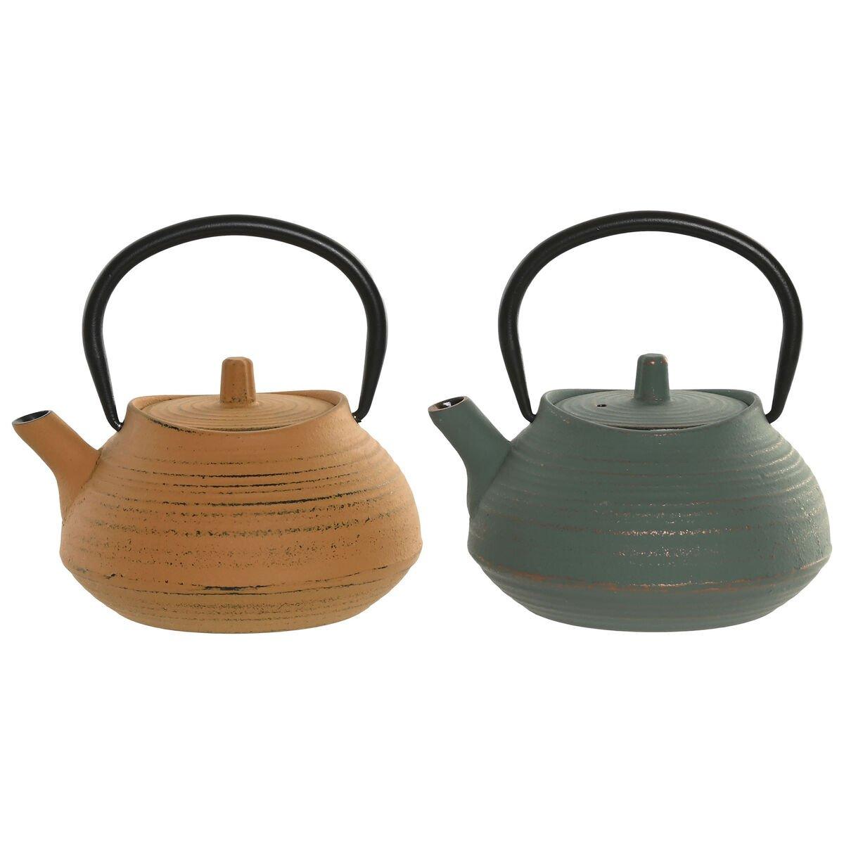 Tetera Home ESPRIT Verde Naranja Acero Inoxidable Hierro 400 ml (2 Unidades)