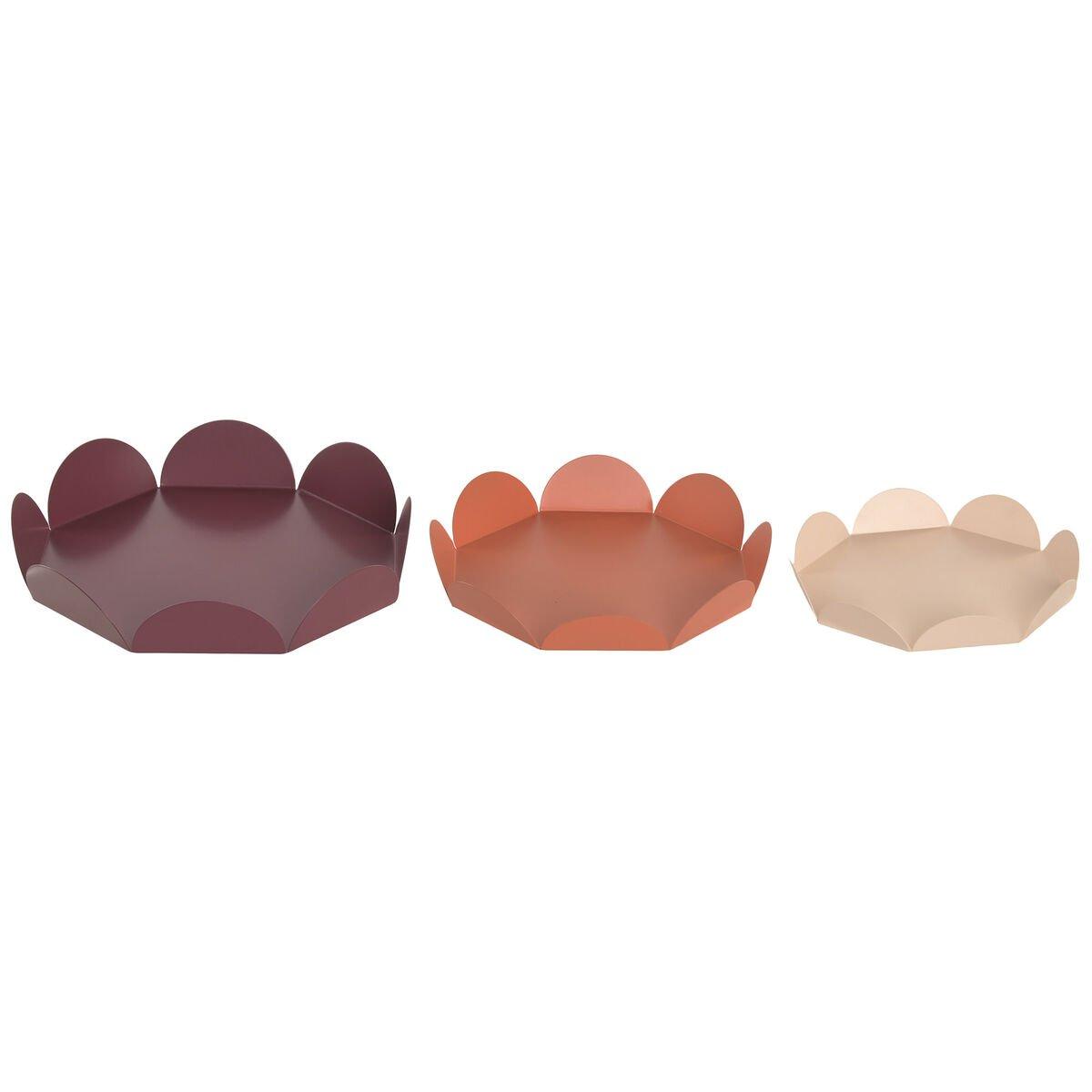 Centro de Mesa Home ESPRIT Naranja Rosa Granate Metal 31 x 31 x 6 cm (3 Piezas)