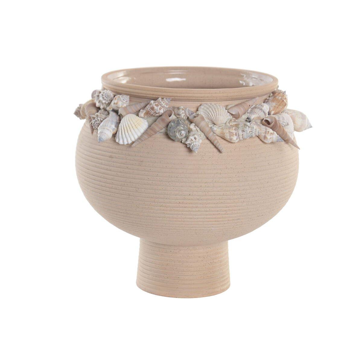 Jarrón Home ESPRIT Crema Cerámica Mediterráneo 21 x 21 x 20 cm