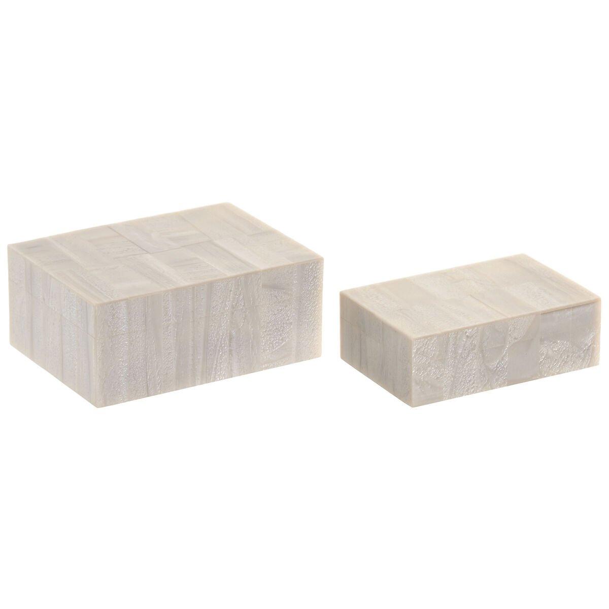 Caja-Joyero Home ESPRIT Blanco Resina Madera de mango 18 x 13 x 7,5 cm (2 Piezas)