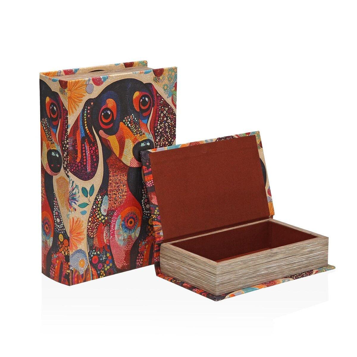 Caja Decorativa Versa Lienzo Madera MDF Libro Perro