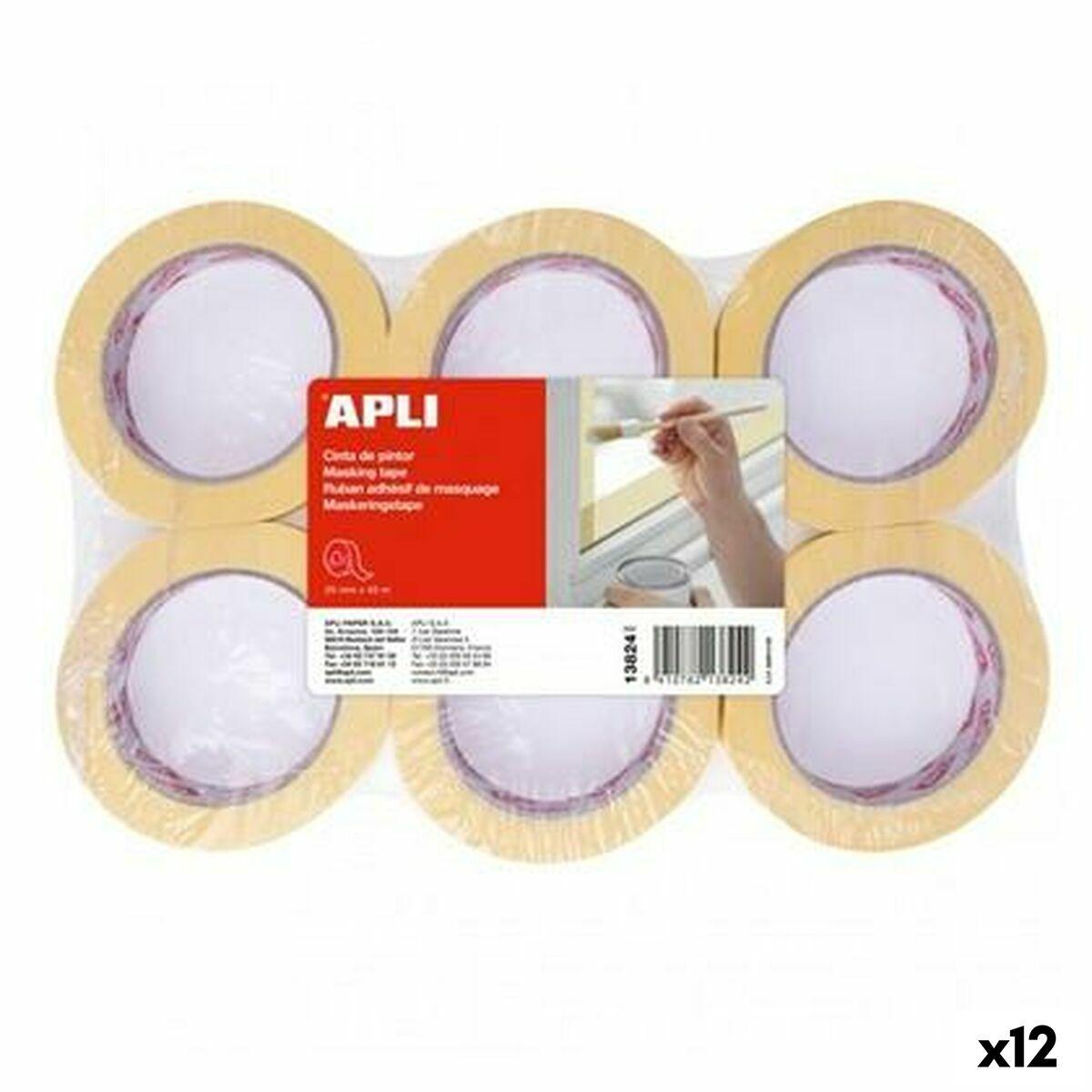 Cinta de enmascarar Apli Amarillo 25 mm x 45 m 6 Piezas (12 Unidades)