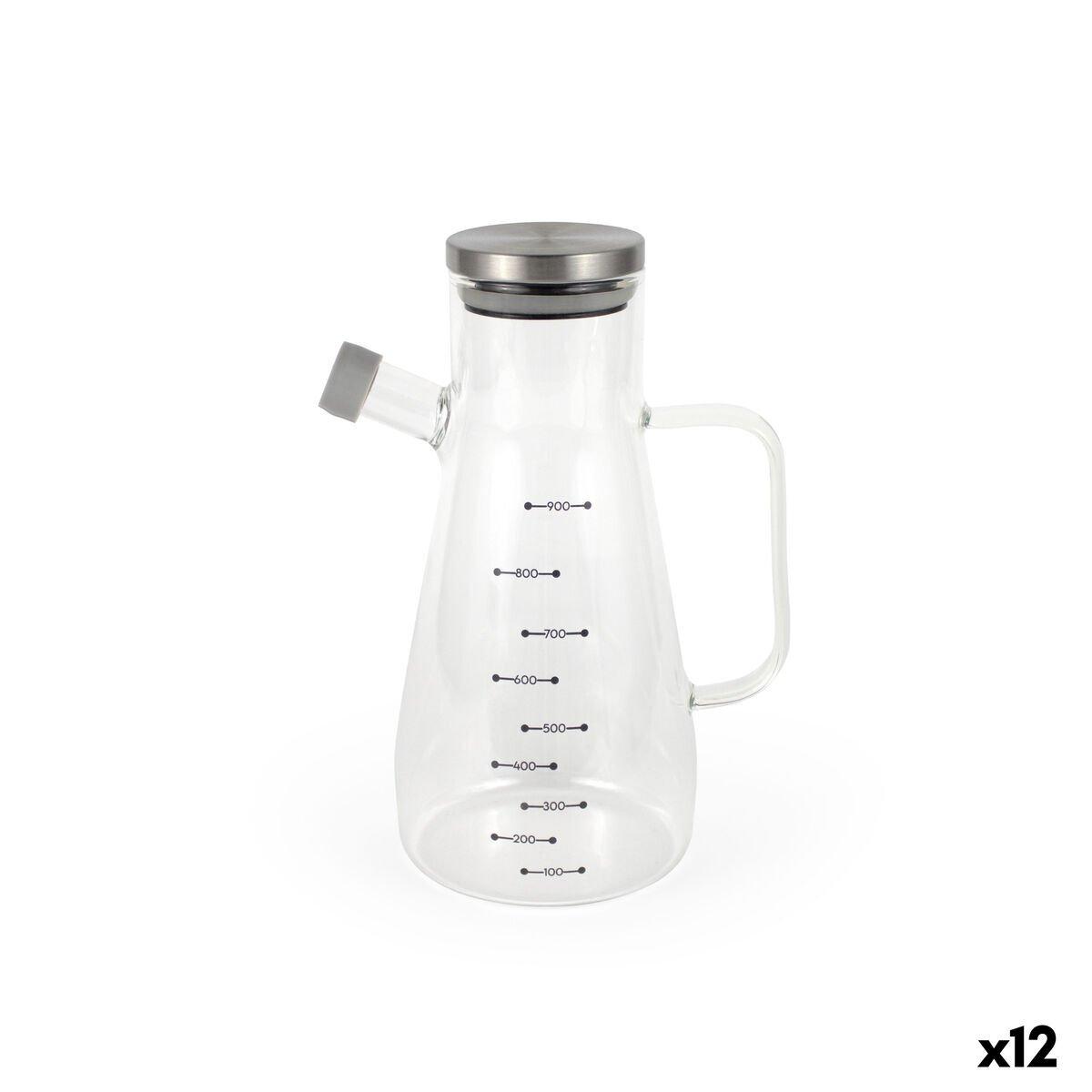 Aceitera La Mediterránea Transparente Plateado Silicona Acero Vidrio de Borosilicato 900 ml (12 Unidades)