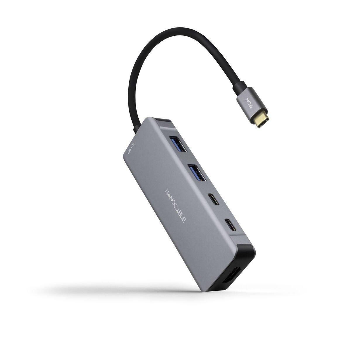 Hub USB-C NANOCABLE 10.16.1006 Gris 100 W