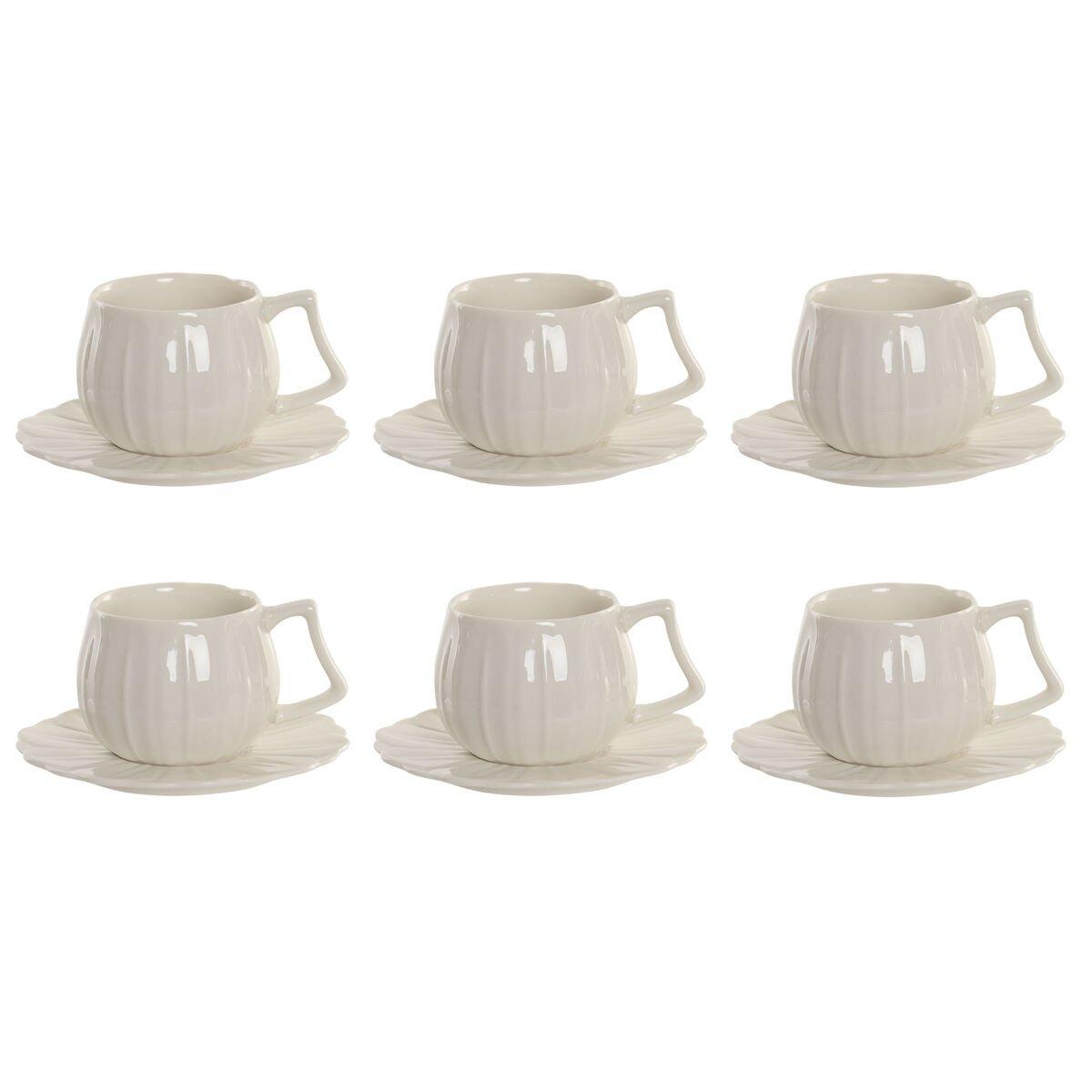 Juego de 6 Tazas con Plato Home ESPRIT Blanco Porcelana 120 ml