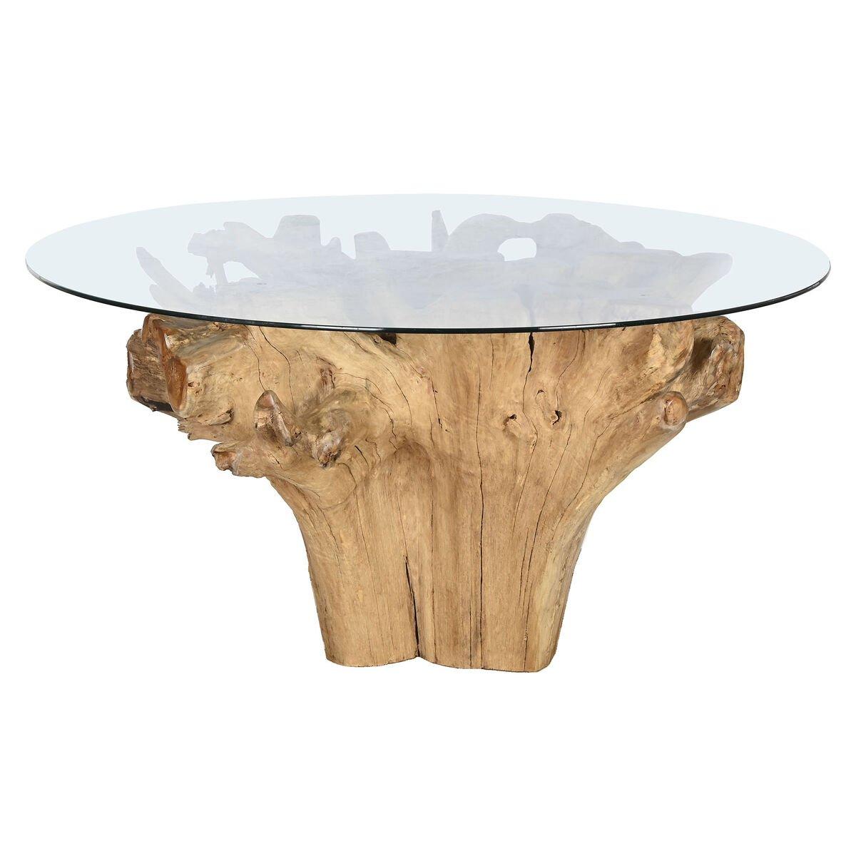 Mesa de Comedor Home ESPRIT Natural Madera Cristal Templado 160 x 160 x 76 cm