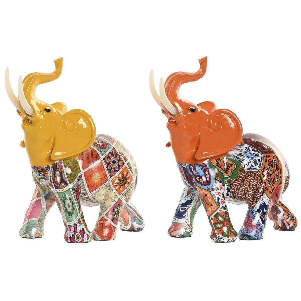 Figura Decorativa Home ESPRIT Amarillo Multicolor Naranja Elefante 16 x 7 x 17 cm (2 Unidades)