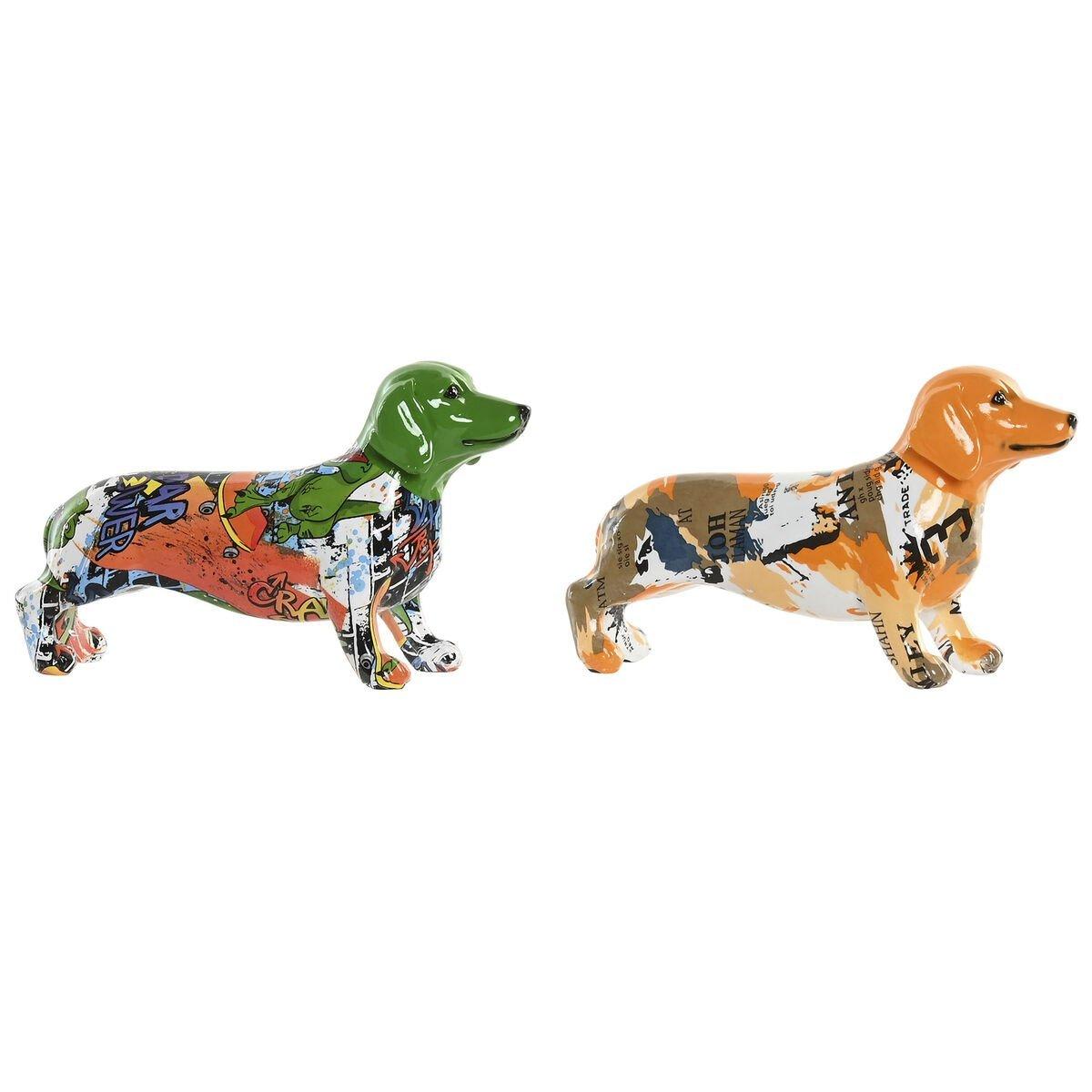 Figura Decorativa Home ESPRIT Amarillo Verde Multicolor Perro 20 X 6 X 11,5 CM (2 Unidades)