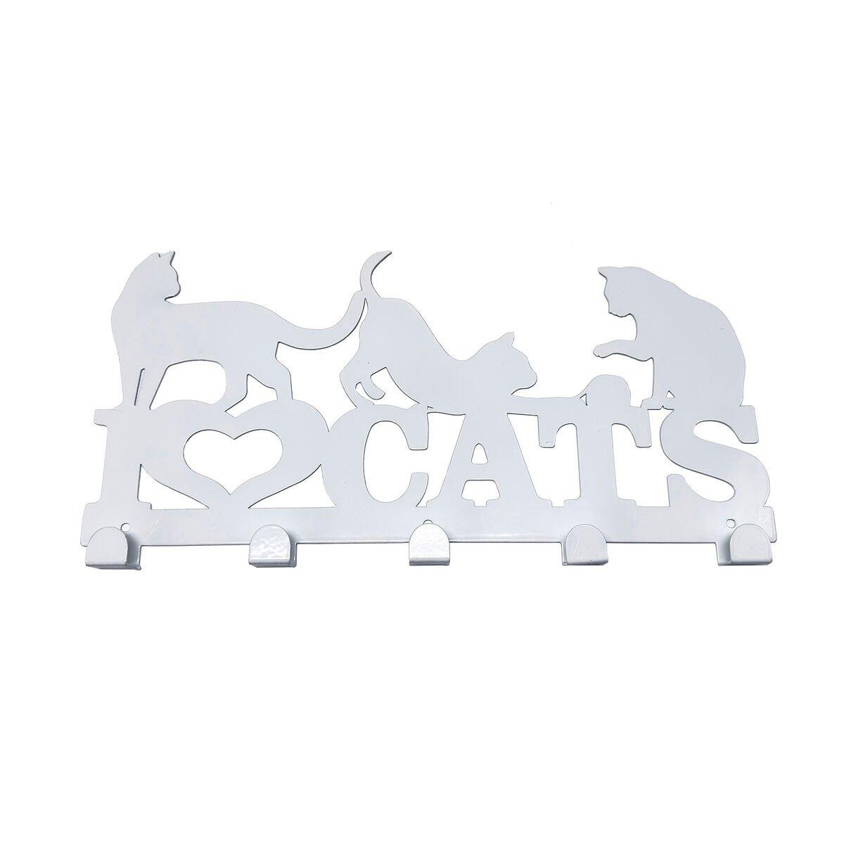 Perchero de Pared Versa Blanco Metal Hierro Gatos 2 X 17 X 39 CM