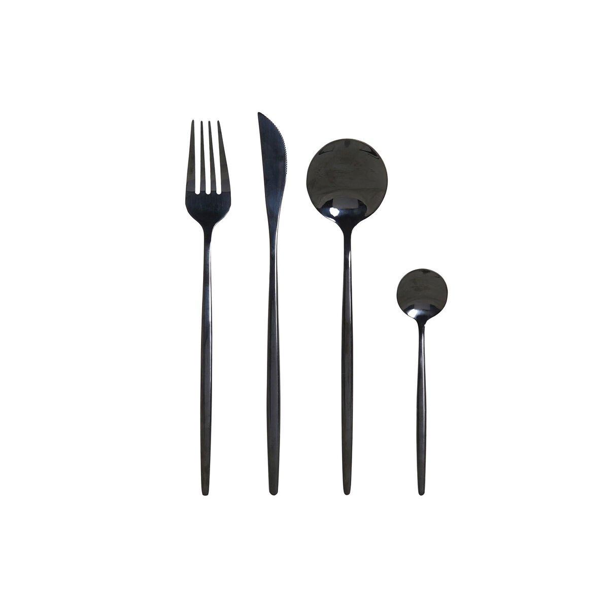Cubertería de Acero Inoxidable DKD Home Decor Negro Acero Inoxidable 3 x 1,5 x 13 cm 16 Piezas