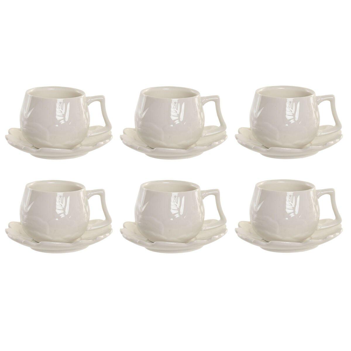 Juego de 6 Tazas con Plato Home ESPRIT Blanco Porcelana 120 ml