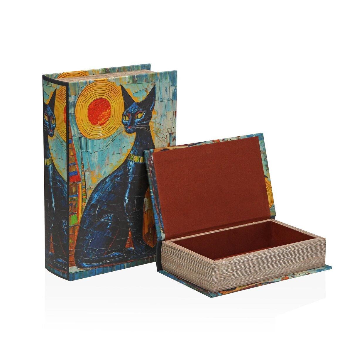 Caja Decorativa Versa Lienzo Madera MDF Libro Gato
