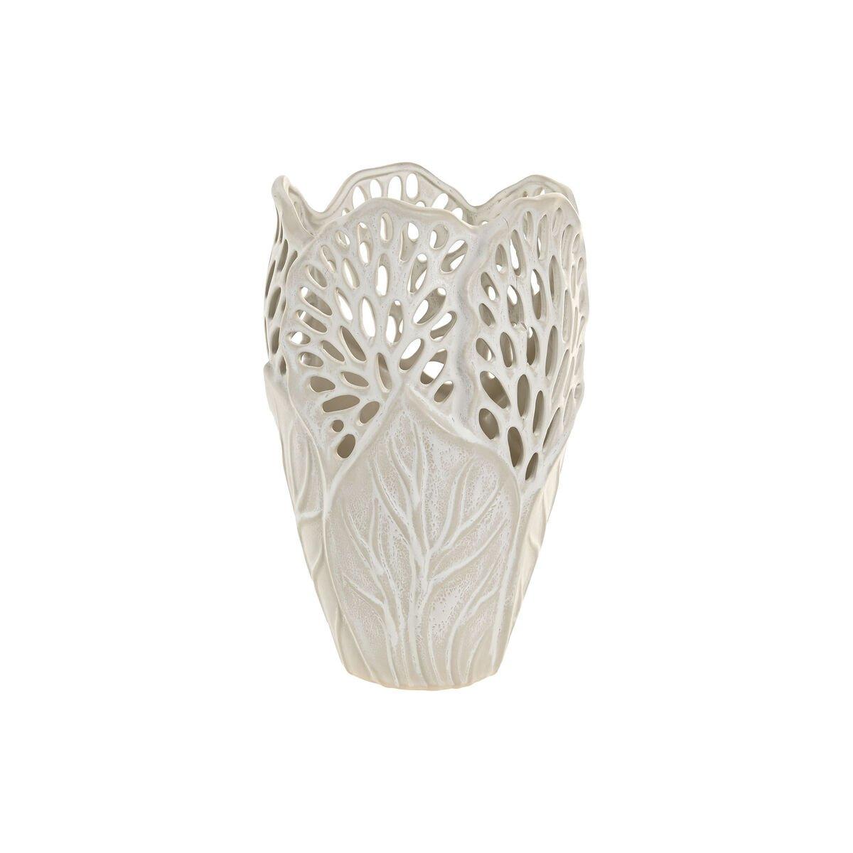 Jarrón Home ESPRIT Blanco Cerámica Hoja de planta 23 x 23 x 36 cm