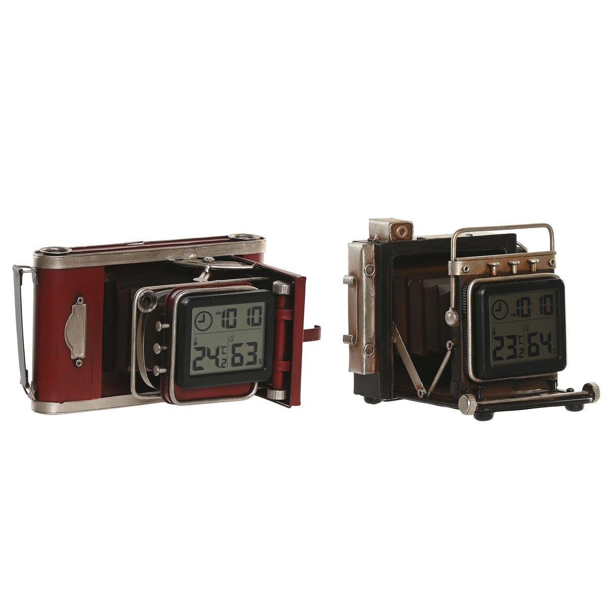 Reloj de Mesa Home ESPRIT Negro Granate Cámara Vintage (2 Unidades)