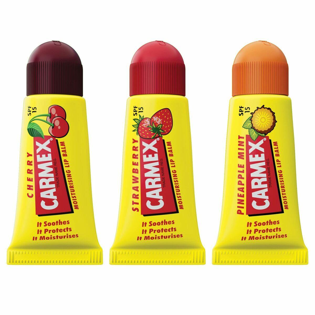 Bálsamo Labial Hidratante Carmex Triplo Transparente Spf 15 Fresa Piña Cereza 3 Piezas (3 Unidades)