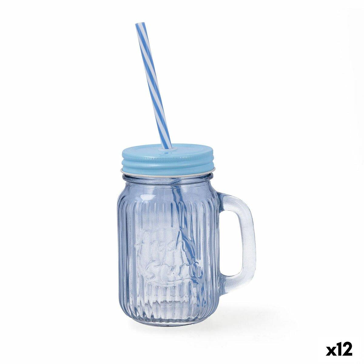 Jarra con Tapa y Pajita Quid Maison Azul Vidrio 450 ml (12 Unidades)