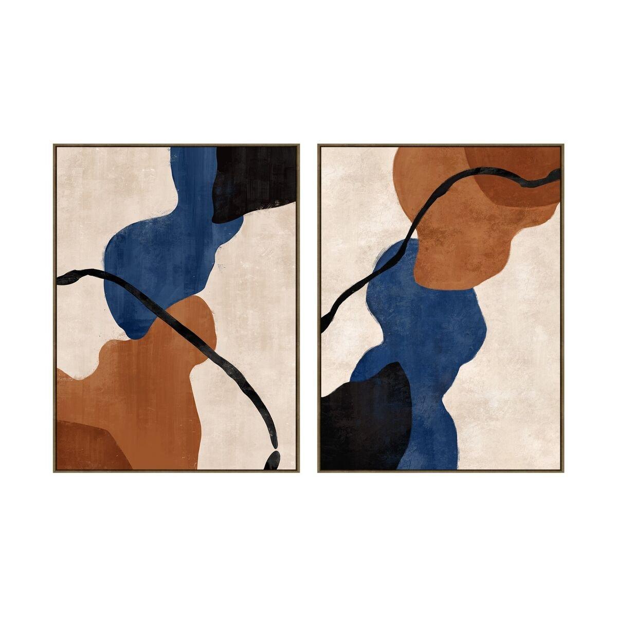 Lienzo Home ESPRIT Azul Naranja Moderno Con relieve Urbano 90 x 4 x 120 cm (2 Unidades)