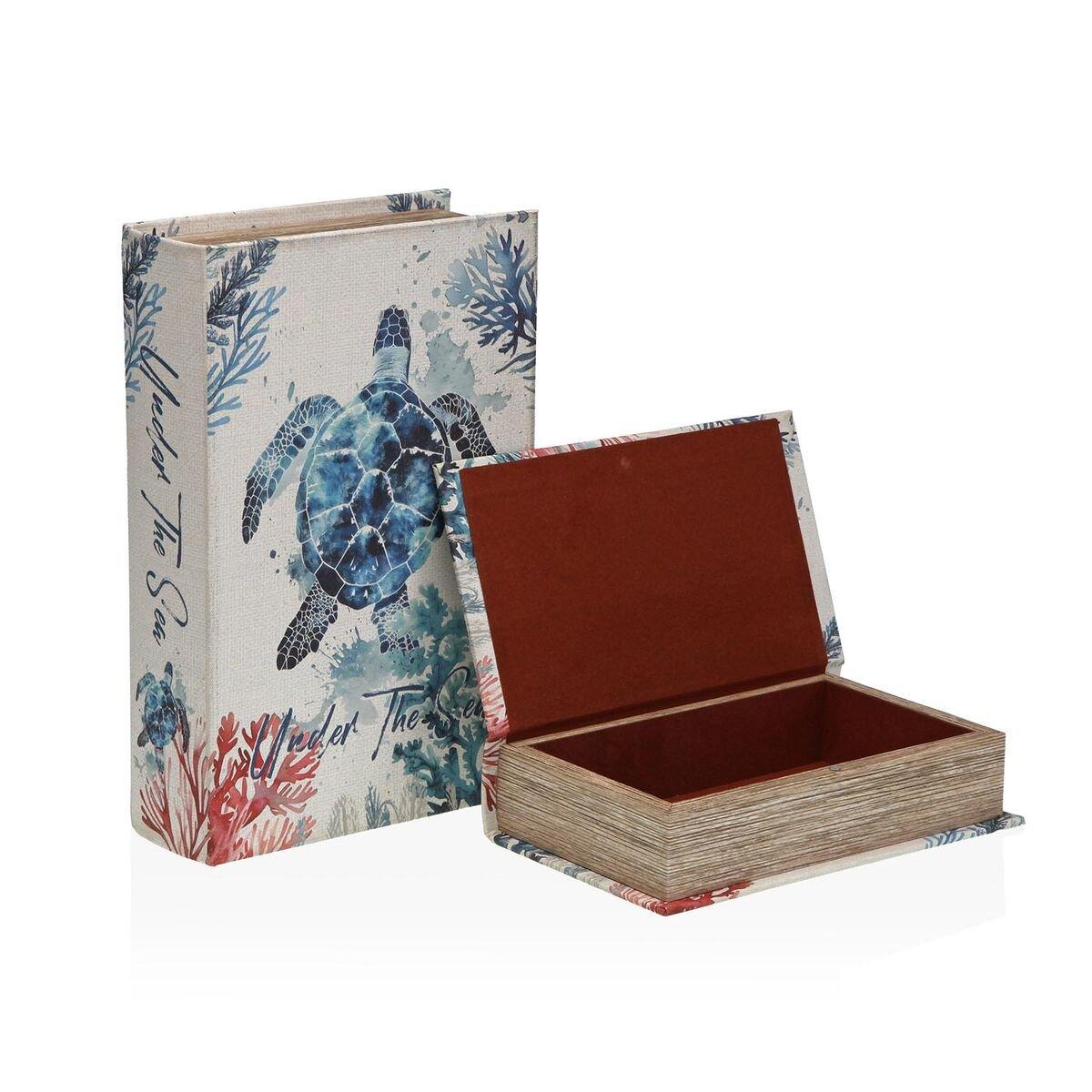 Caja Decorativa Versa Lienzo Madera MDF Libro Tortuga