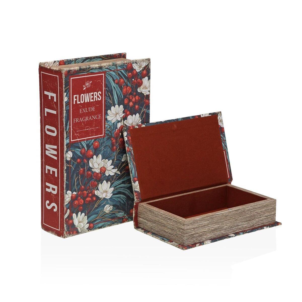 Caja Decorativa Versa Lienzo Madera MDF Flores Libro