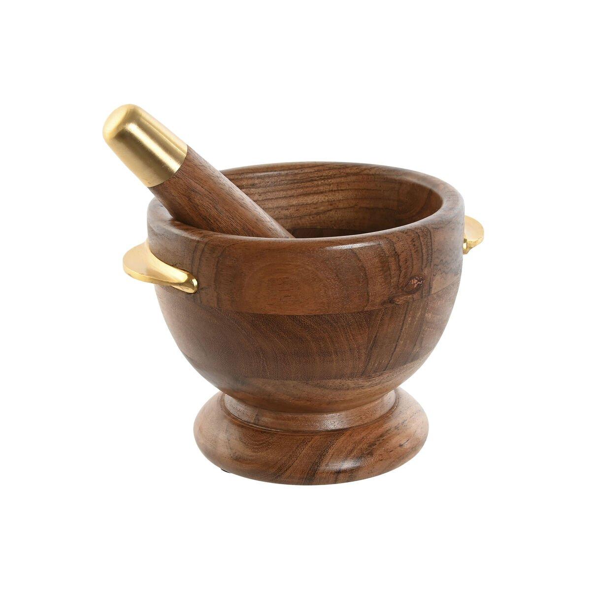 Mortero y mano Home ESPRIT Acero Inoxidable Acacia Madera de acacia 20,5 x 17 x 14,5 cm