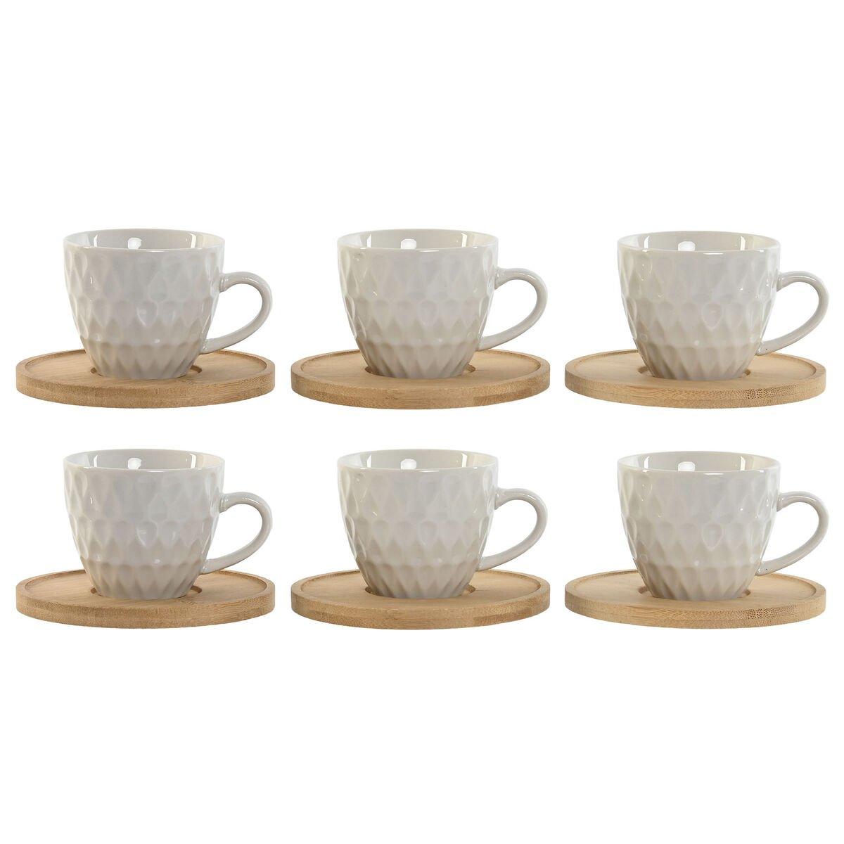 Juego de 6 Tazas con Plato Home ESPRIT Blanco Bambú Porcelana 90 ml