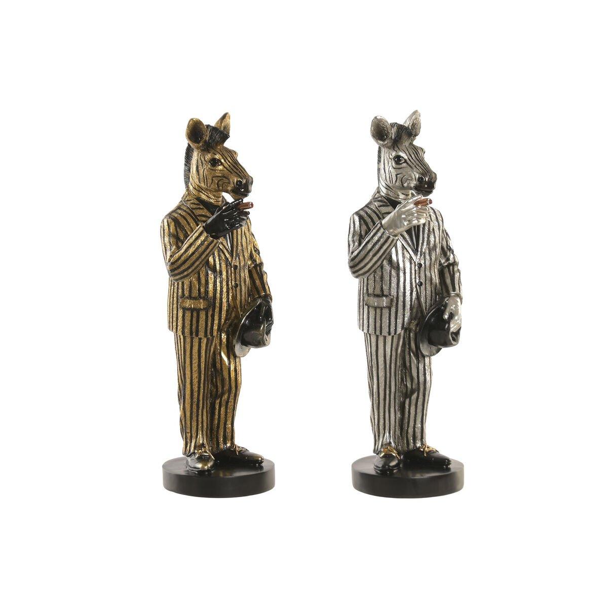 Figura Decorativa Home ESPRIT Dorado Plateado Cebra Loft (2 Unidades)