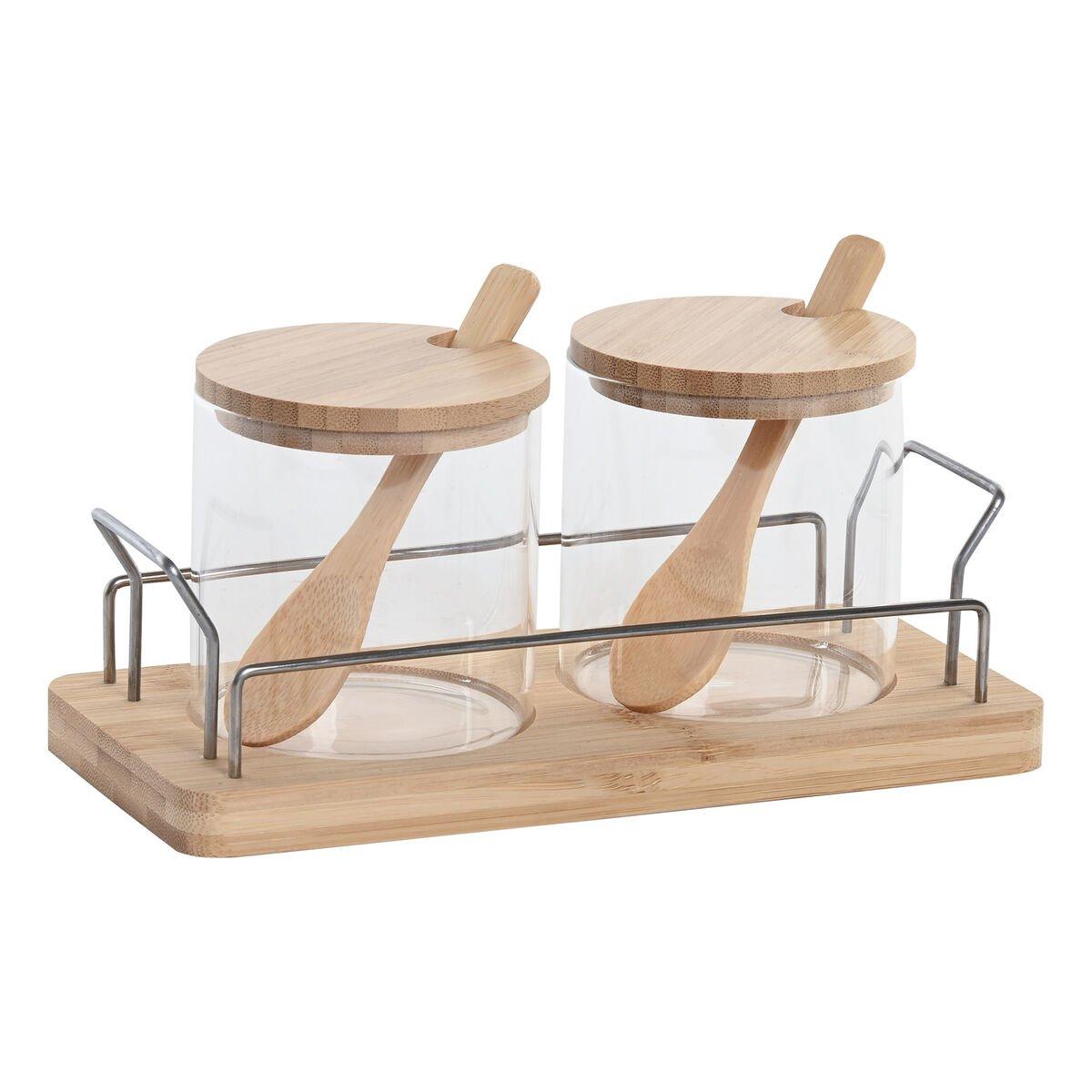 Azucarero Home ESPRIT Natural Bambú Cristal 21,5 X 10,5 X 10 CM 2 Piezas
