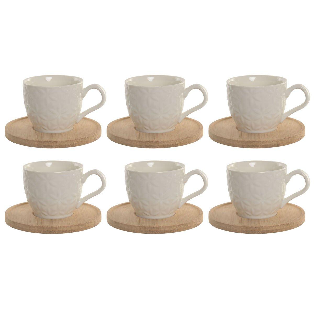 Juego de 6 Tazas con Plato Home ESPRIT Blanco Bambú Porcelana 90 ml