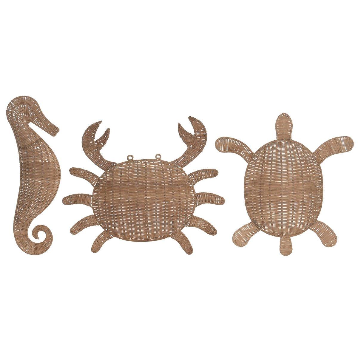 Decoración de Pared Home ESPRIT Natural Tortuga Mediterráneo (3 Unidades)