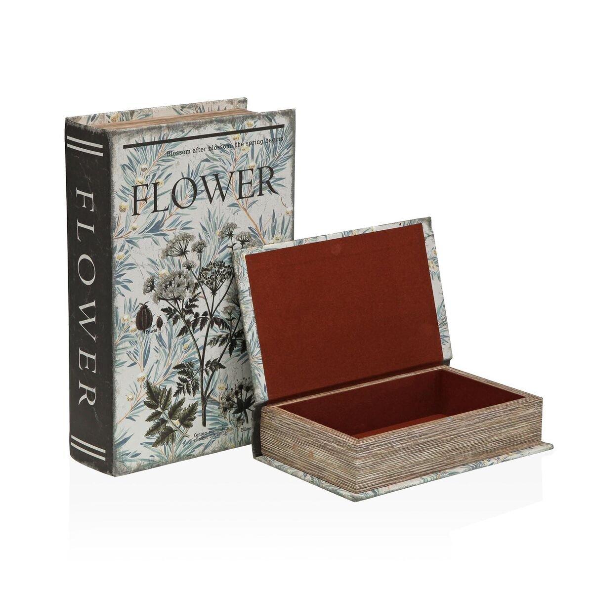 Caja Decorativa Versa Lienzo Madera MDF Flores Libro