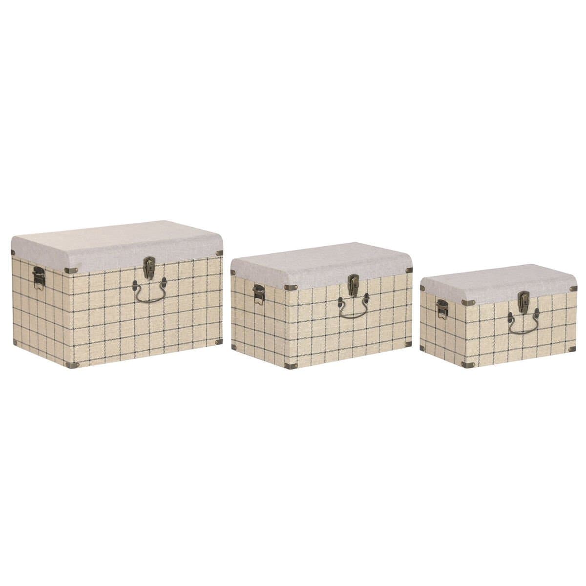 Juego de Baúles Home ESPRIT Negro Beige Poliéster Madera Scandi 60 X 40 X 38 CM (3 Unidades)
