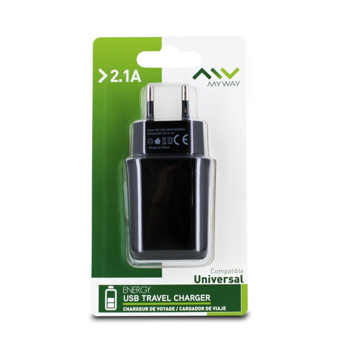 myway cargador de pared USB 2.1A negro