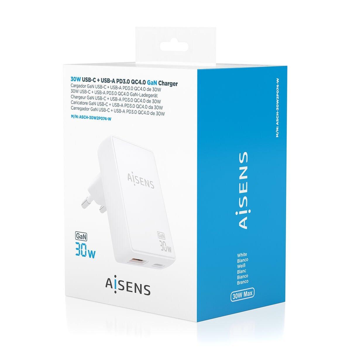 Cargador de Pared Aisens ASCH-30W2P074-W Blanco 30 W