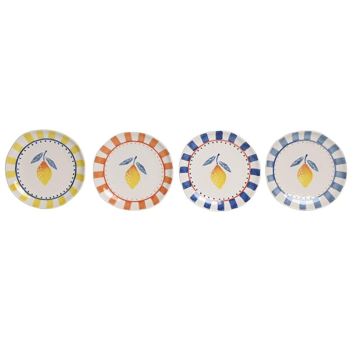Plato Llano Home ESPRIT Amarillo Azul Blanco Naranja Gres Limón Mediterráneo (4 Unidades)