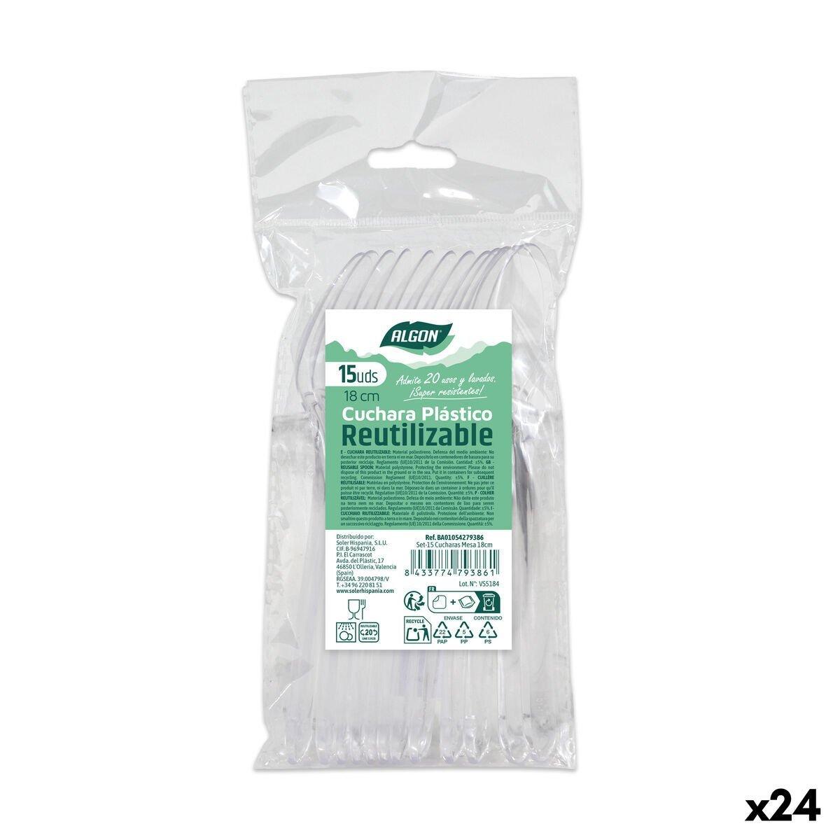 Set de cucharas reutilizables Algon Transparente 18 cm 15 Piezas (24 Unidades)