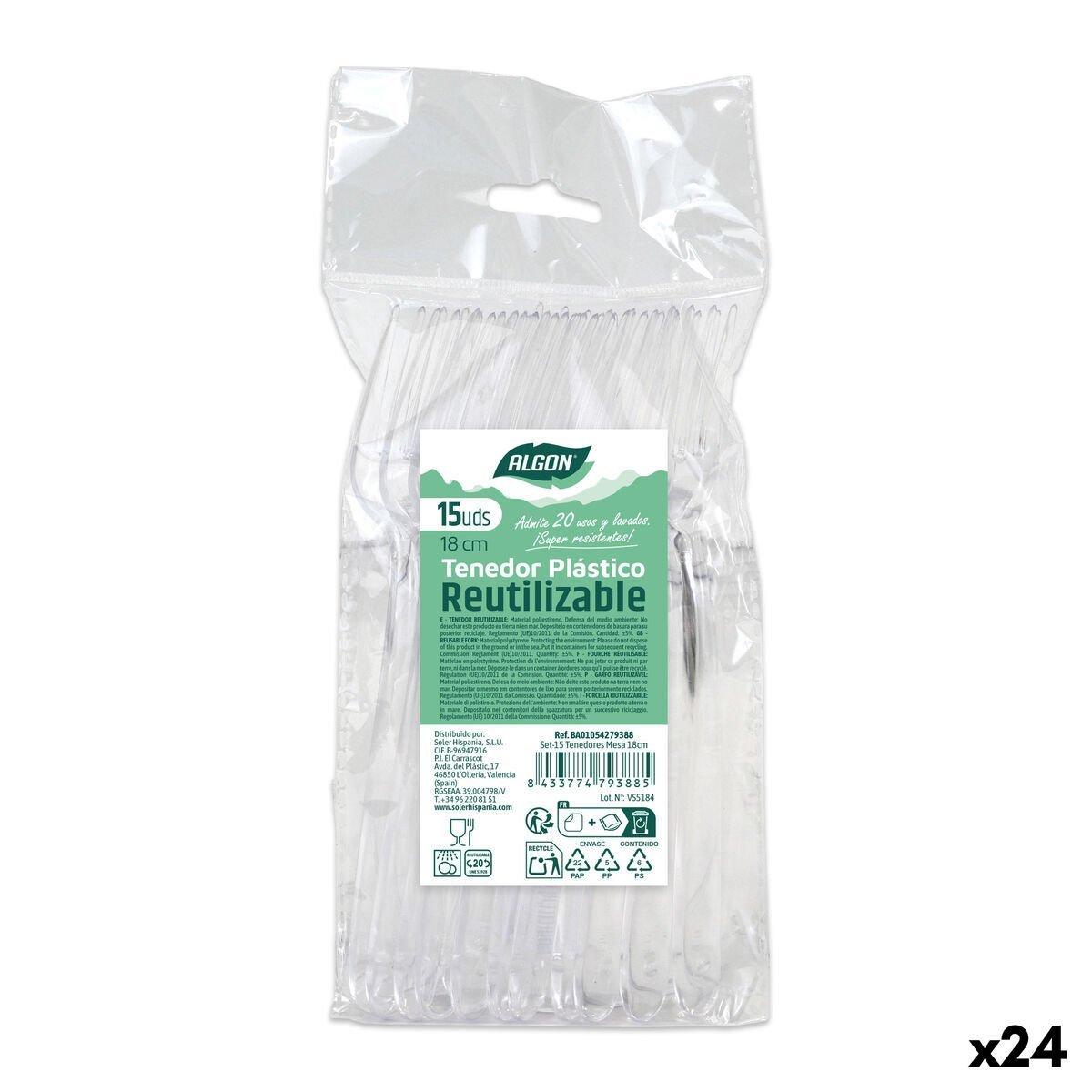 Set de tenedores reutilizables Algon Transparente 18 cm 15 Piezas (24 Unidades)